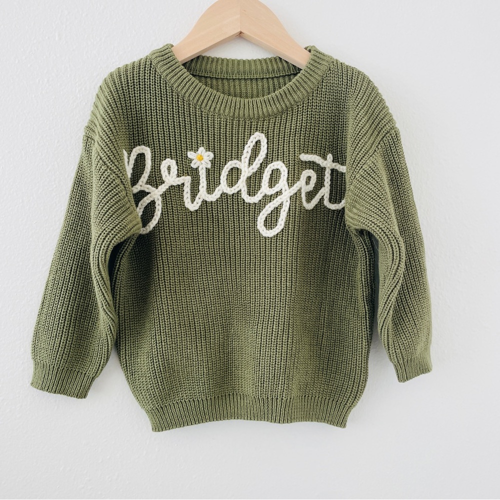 Bridget Embroidered Forest Hunter Green Flower Sweater